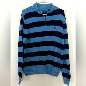 Chaps Blue Striped Quarter-Zip Sweater Size M